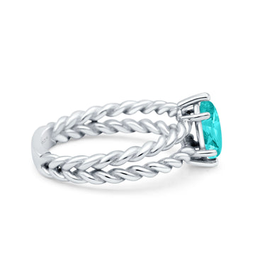 Double Rope Twisted Style Art Deco Marquise Wedding Ring Simulated Paraiba Tourmaline CZ 925 Sterling Silver